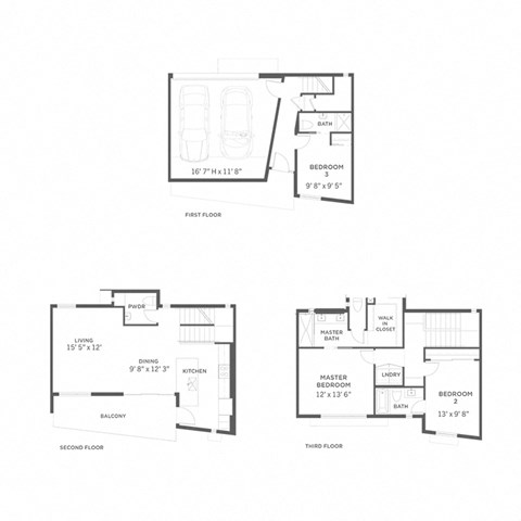 Floor plan for 3 beds, 3.5 baths, 1781 sqft